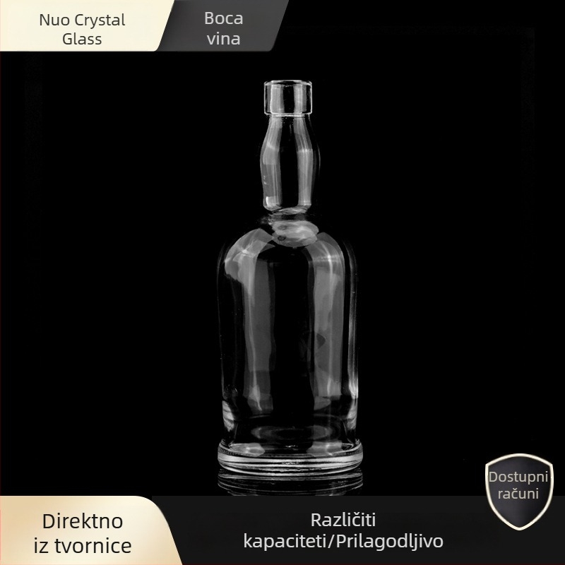 700 ml cilindrična boca od kristalno bijelog stakla za whisky, brandy, vino i votku s drvenim čepom – prazna boca