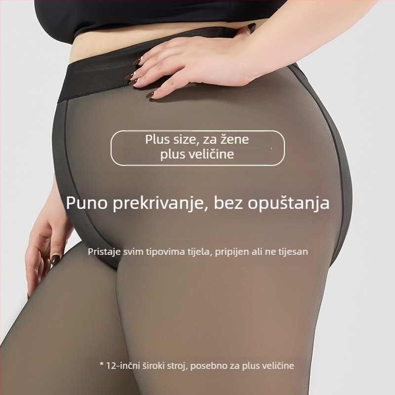 Plus veličine crne prozirne hulahanke s kožnim tonom, najlon, srednje gustoće, s stopalima