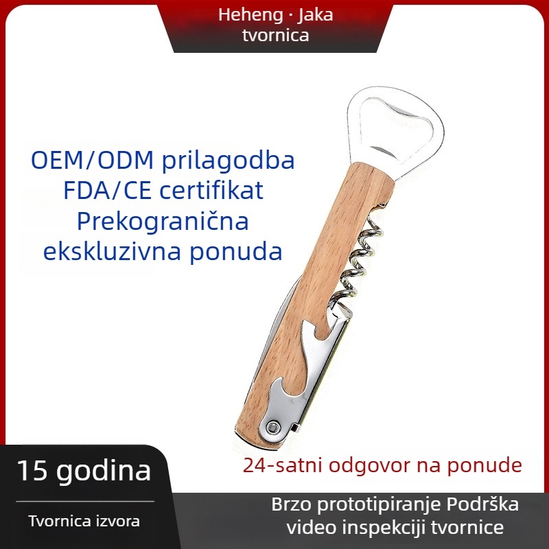 Nerđajući čelični otvarač boca s drvenom ručkom, prenosni višenamjenski sklopivi otvarač