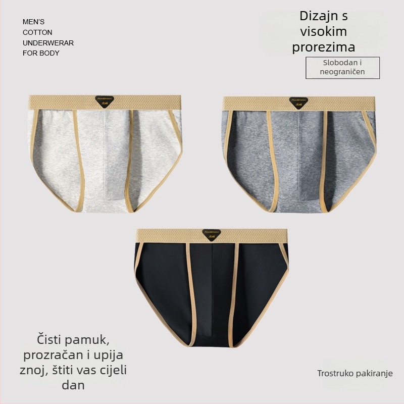 Muške gaćice od pamuka, antibakterijske, prozračna, srednji porast, visok razrez, sportski stil