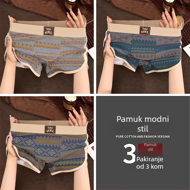 Muške boxerice u retro etničkom stilu, prozračan pamuk, boxer briefs sa srednjom visinom struka, velika veličina