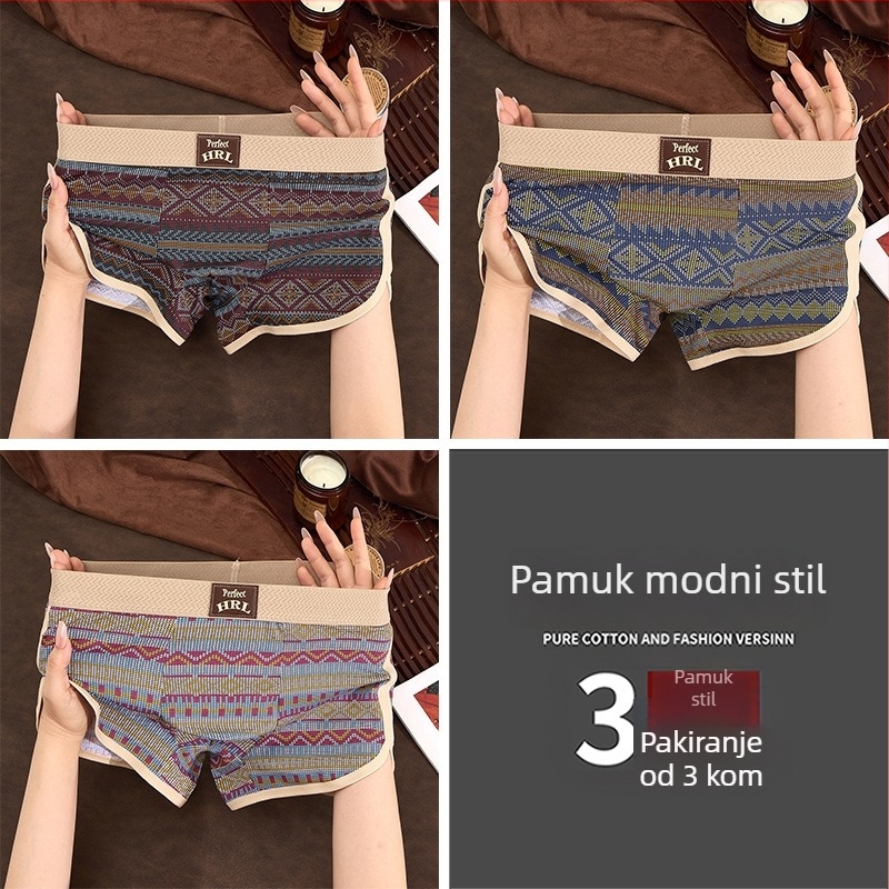 Muške boxerice u retro etničkom stilu, prozračan pamuk, boxer briefs sa srednjom visinom struka, velika veličina