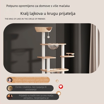 Drveni toranj za mačke s integriranim skloništem, grebalom i dizajnom kapsule svemira — kompaktna staza za penjanje mačaka