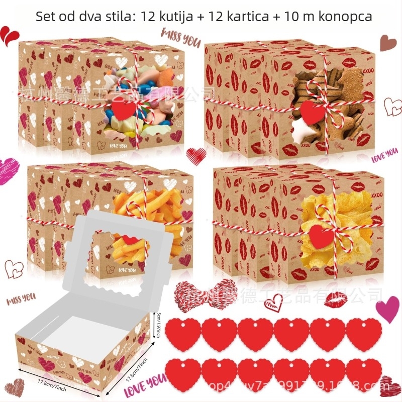 HZ041 XOXO Kutija za bombone za Valentinovo s prozirnim prozorom, papir u kožnom izgledu