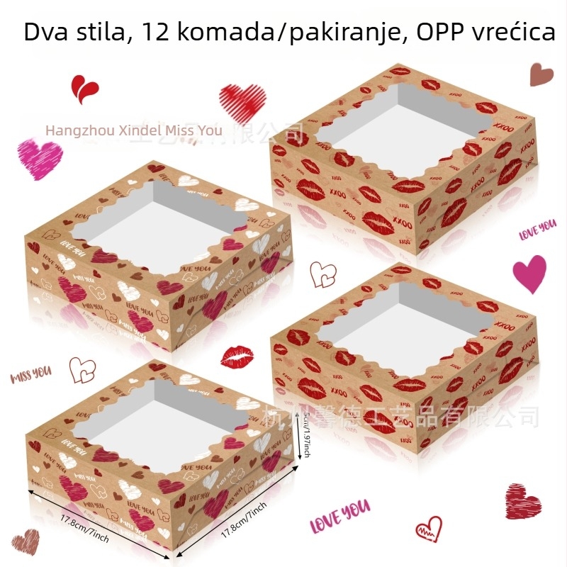 HZ041 XOXO Kutija za bombone za Valentinovo s prozirnim prozorom, papir u kožnom izgledu