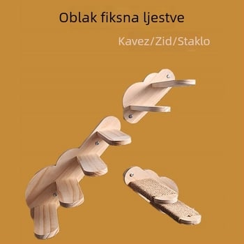 Drveni zidni prostor za mačke s ljestvama i okvirom za penjanje, konopnim užetom za grebanje, dizajn s oblacima