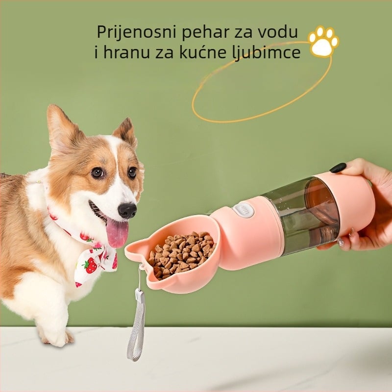 Prijenosna bočica za vodu za pse s ugrađenom posudom za piće za vanjsku upotrebu