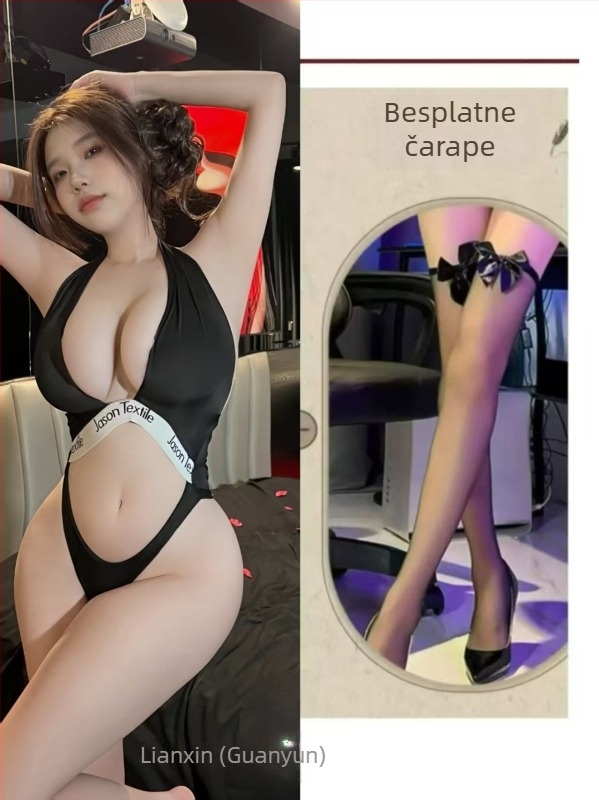 Lianxin jednodijelni bodi s halterom, duboki V, proziran Ice Silk