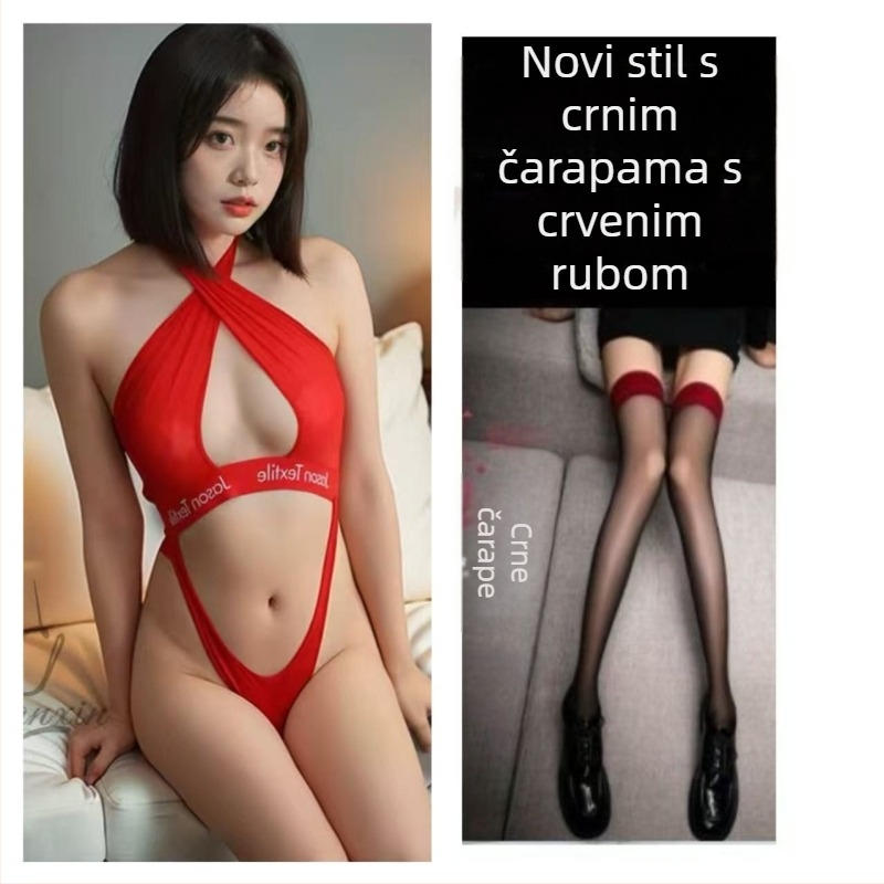 Lianxin jednodijelni bodi s halterom, duboki V, proziran Ice Silk