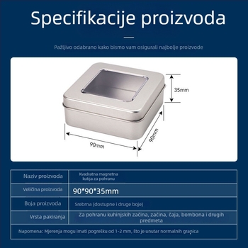 Kvadratna metalna kutija s magnetom za kuhinjsku pohranu – bomboni, čaj, suho voće