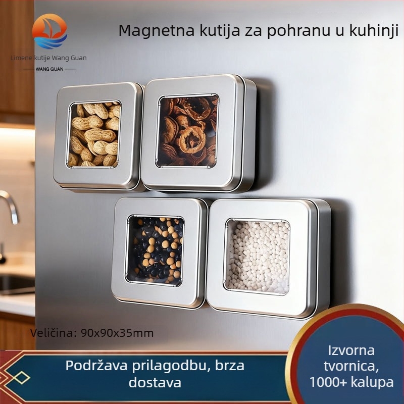 Kvadratna metalna kutija s magnetom za kuhinjsku pohranu – bomboni, čaj, suho voće