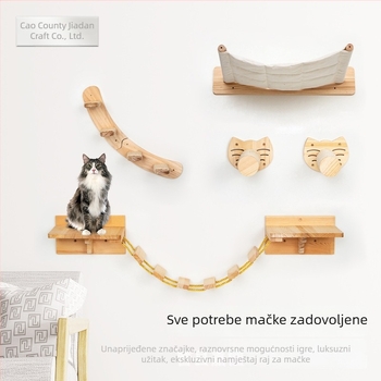 Minimalistička drvena stepenica za mačke, zidni gnijezdo za mačke i sisal konopac