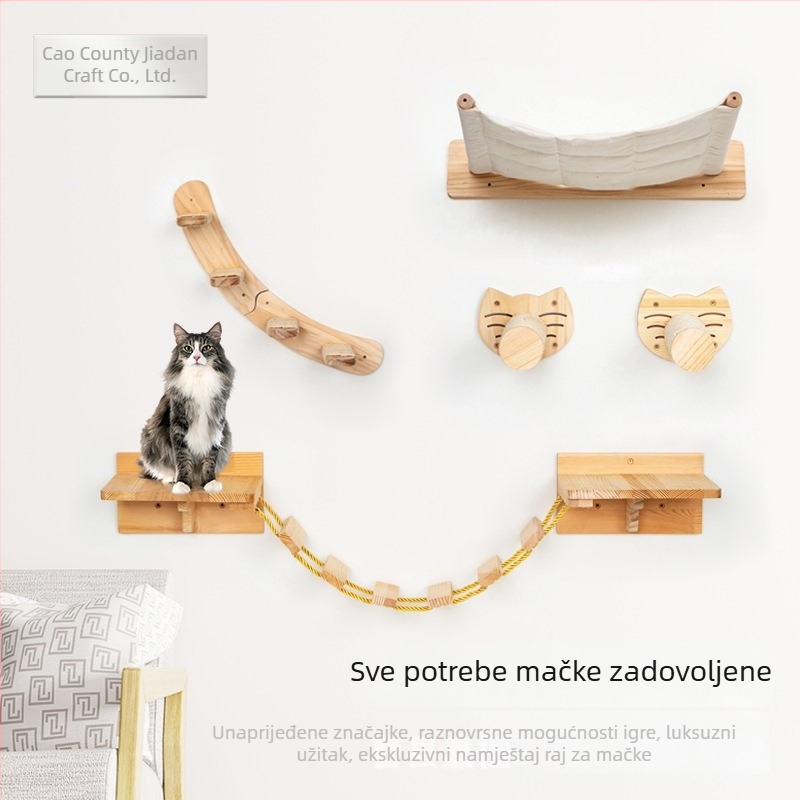 Minimalistička drvena stepenica za mačke, zidni gnijezdo za mačke i sisal konopac