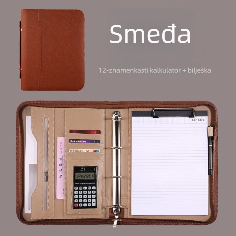 Kožni A4 višenamjenski folder-binder za dokumente, poslovne ugovore, s 4 rupama