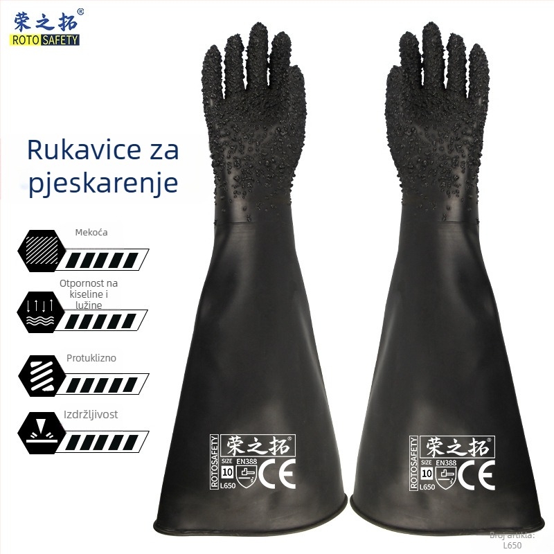 Rongzhituo L650S rukavice od prirodnog kaučuka za pjeskarenje stroja — protuklizne, otporne na habanje, visok tlak, debele
