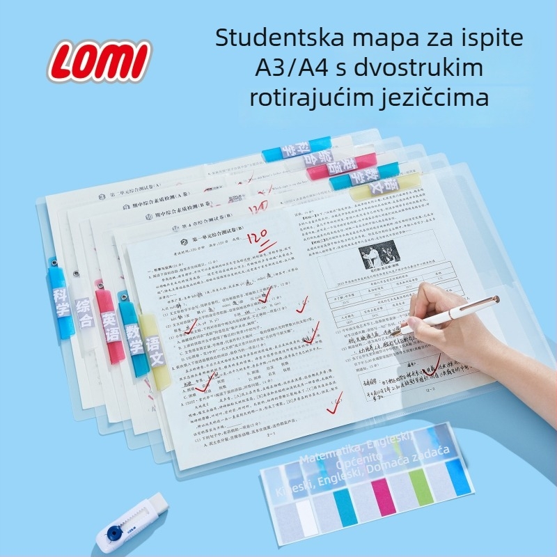 Prozirna A3/A4 mapa s rotirajućim dvostrukim klipom za studentske radove i uredske dokumente (PP pohrana)