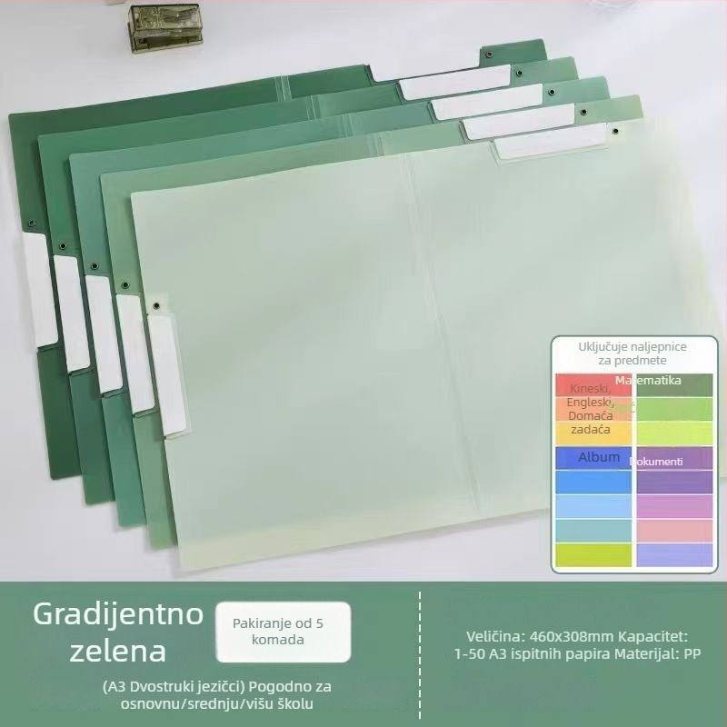 Prozirna A3/A4 mapa s rotirajućim dvostrukim klipom za studentske radove i uredske dokumente (PP pohrana)