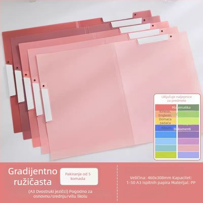 Prozirna A3/A4 mapa s rotirajućim dvostrukim klipom za studentske radove i uredske dokumente (PP pohrana)