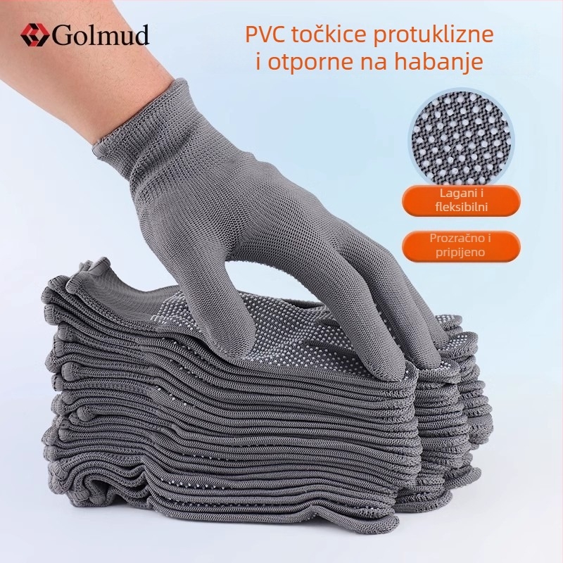 GM618 PVC rukavice za zaštitu s točkastom površinom, protuklizne, prozračne, tanke, kemijski otporne, 12 pari u pakiranju