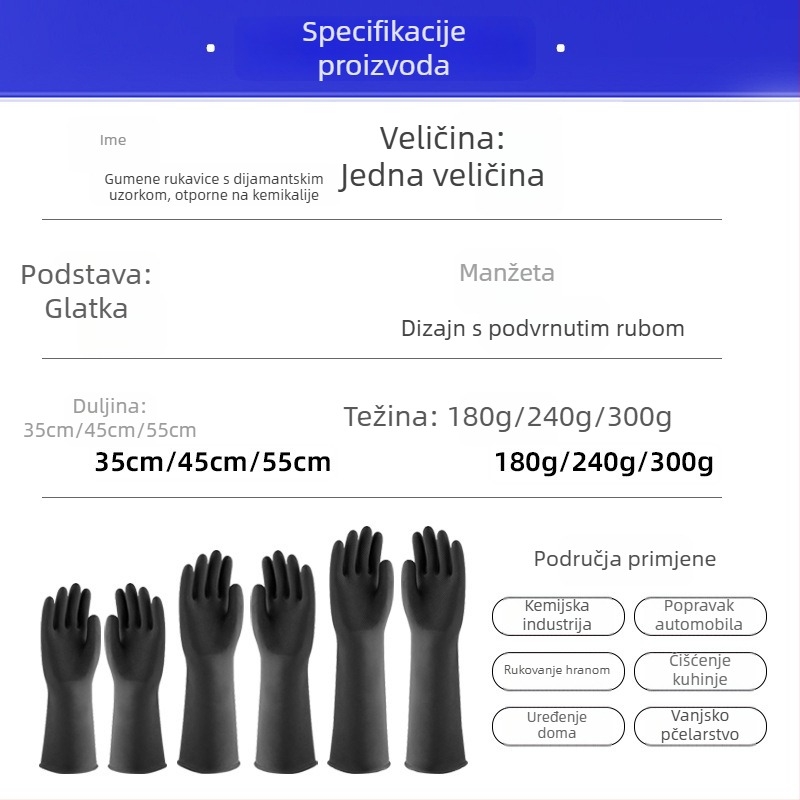 Lateks rukavice s dijamantnim uzorkom, otporne na kiseline i lužine, otporne na koroziju za kemijsku industriju