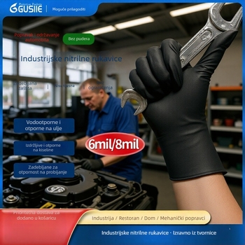 Industrijske nitril rukavice, crne, ekstra debele 6–8 mil, otporne na habanje i na kiseline i baze, jednokratne