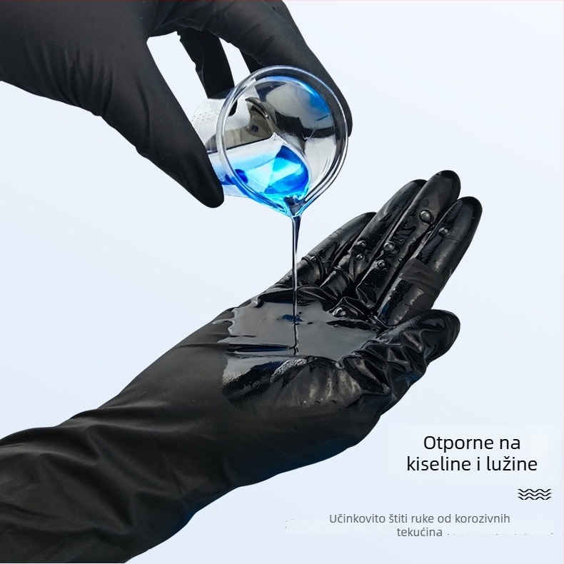 Industrijske nitril rukavice, crne, ekstra debele 6–8 mil, otporne na habanje i na kiseline i baze, jednokratne
