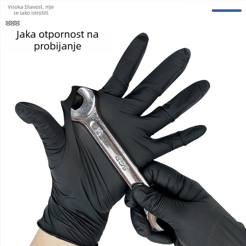 Industrijske nitril rukavice, crne, ekstra debele 6–8 mil, otporne na habanje i na kiseline i baze, jednokratne