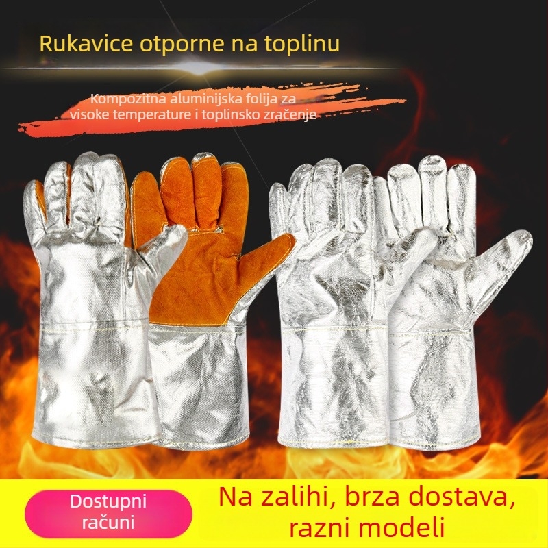 Rukavice za toplinsku izolaciju od aluminijske folije, otporne na visoke temperature, vatrootporne, industrijske za tavljenje, zaštita s pet prstiju, izolacija do 1000°C
