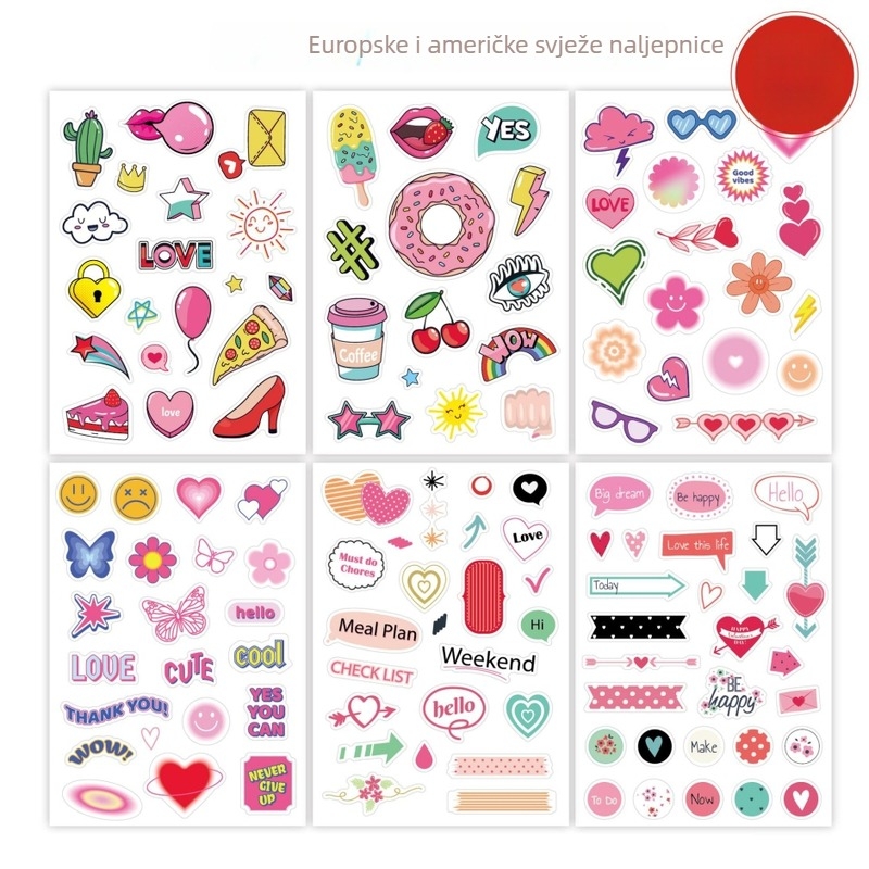 6 listova slatkih crtani naljepnica za dnevnik, samoljepljive, DIY dekoracije u nordijskom stilu