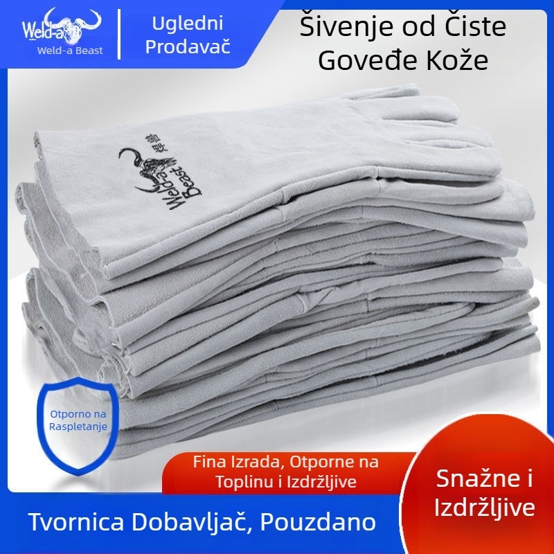 Rukavice za zavarivanje od goveđe kože Welding Beast, izolirane, otporne na visoke temperature, zaštita od opeklina, debele i otporne na habanje, zaštita od prskanja