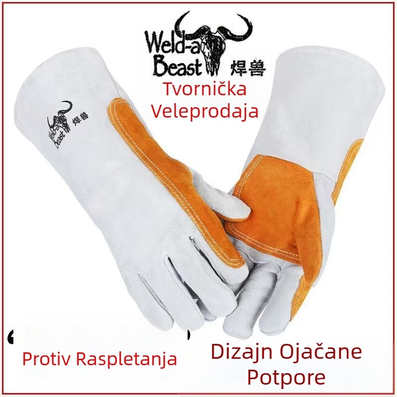 Rukavice za zavarivanje od goveđe kože Welding Beast, izolirane, otporne na visoke temperature, zaštita od opeklina, debele i otporne na habanje, zaštita od prskanja