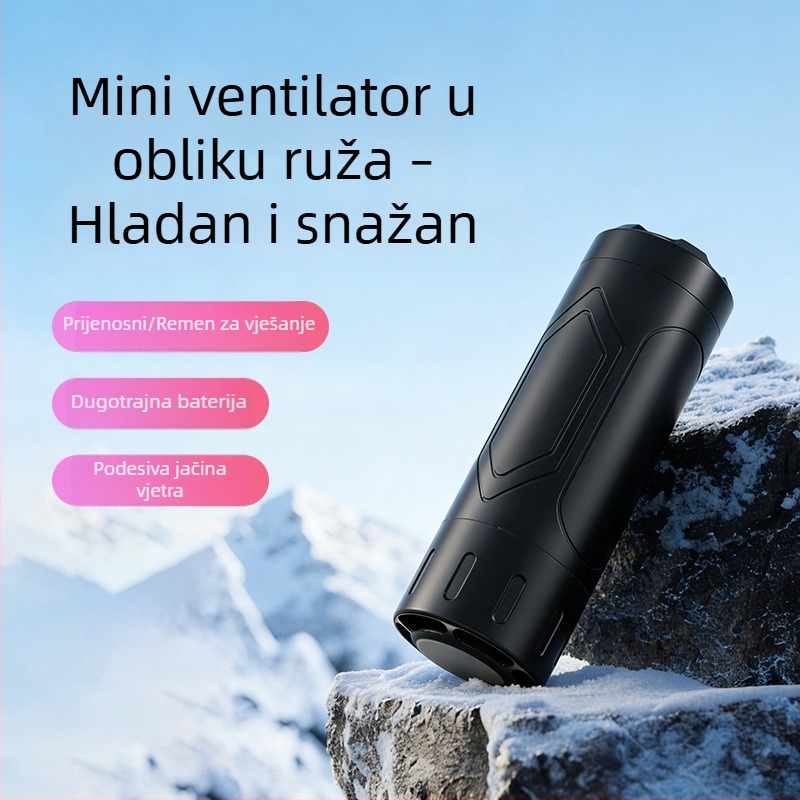 Mini ventilator u stilu ruža s mogućnošću nošenja oko vrata i ručnog načina rada, prenosiv s ugrađenom baterijom