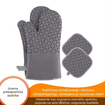 Izolirane silikonske rukavice s pamukom u podstavom, protuklizne, otporne na toplinu, kuhinjske rukavice za mikrovalnu pećnicu, pečenje i kućnu upotrebu