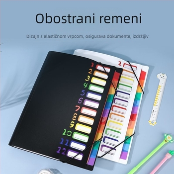 13-odjelna harmonika mapa, višeslojni organizator za uredske dokumente, šarene pregrade, PP vezica
