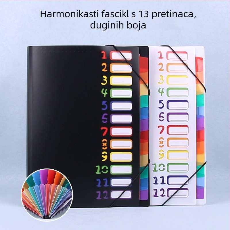 13-odjelna harmonika mapa, višeslojni organizator za uredske dokumente, šarene pregrade, PP vezica