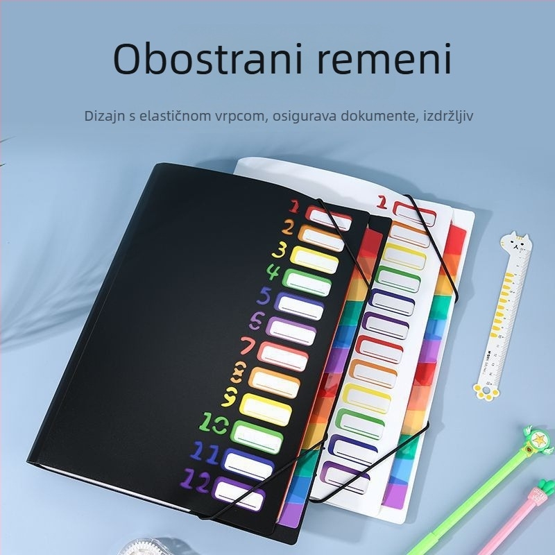 13-odjelna harmonika mapa, višeslojni organizator za uredske dokumente, šarene pregrade, PP vezica