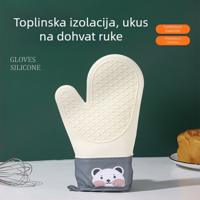 Silikonske rukavice protiv opeklina za kuhinju, otporne na visoke temperature, debele, vodootporne i protuklizne, za pećnicu i mikrovalnu