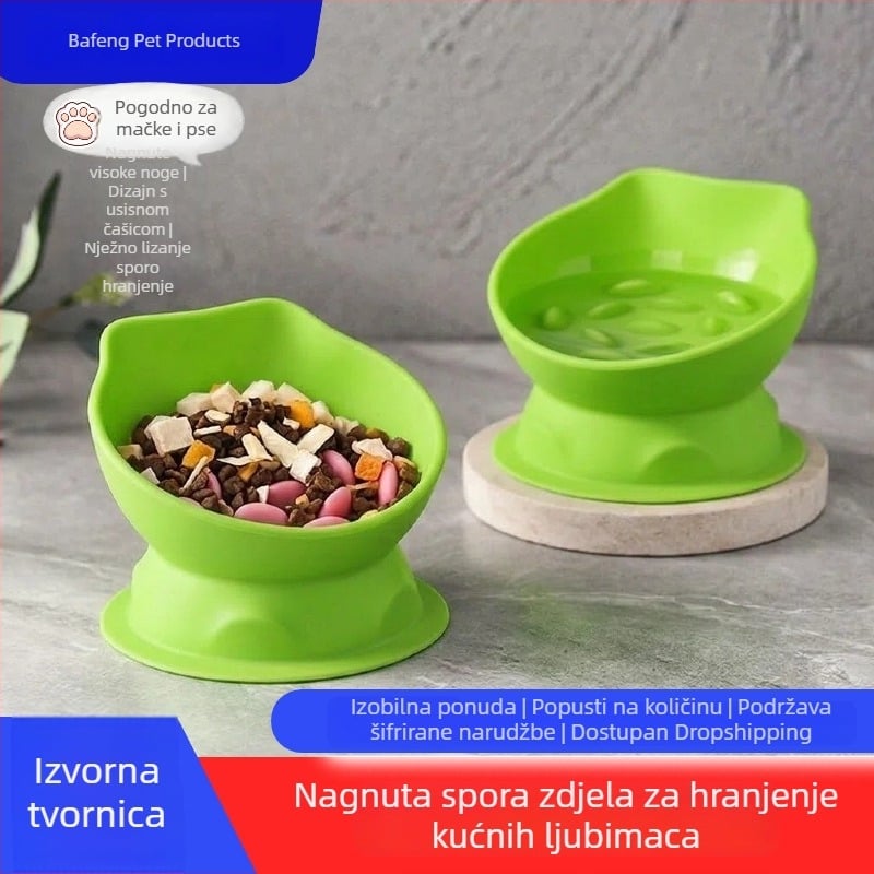 Silikonska posuda za kućne ljubimce s nagibnim dnom za sporo hranjenje, s snažnom usisnom cupom, protiv prevrnutja i zaštitom vrata, za mačke i pse