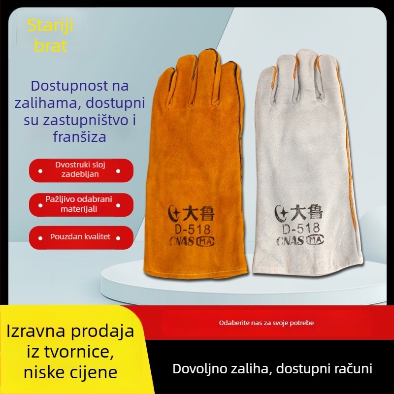Dvostruko kožne rukavice za zavarivanje s podstavom, otporne na toplinu i habanje.