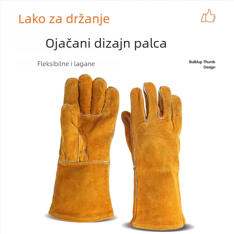 Dvostruko kožne rukavice za zavarivanje s podstavom, otporne na toplinu i habanje.