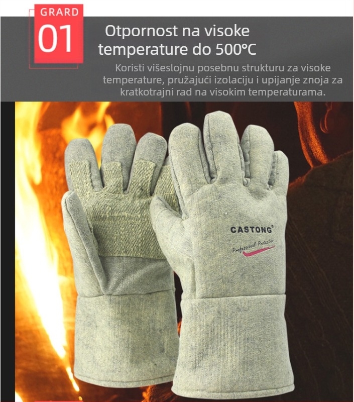 Castington produžne industrijske rukavice visoke temperature 500°C za zavarivanje, zaštita od opeklina, izolacija topline, radne rukavice za roštilj
