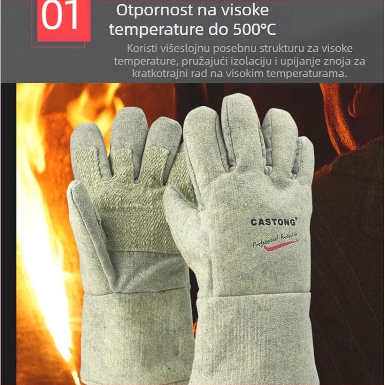 Castington produžne industrijske rukavice visoke temperature 500°C za zavarivanje, zaštita od opeklina, izolacija topline, radne rukavice za roštilj