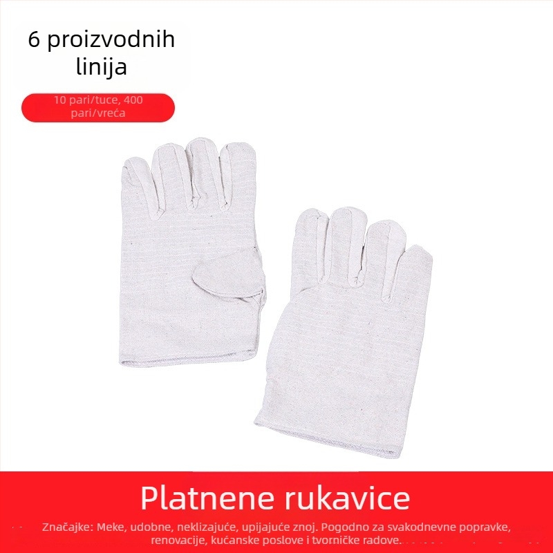 Dvostruko podstavljene platnene rukavice s potpuno obloženim unutarnjim dijelom, otporne na habanje, za zaštitu pri radu na strojevima i zavarivanju