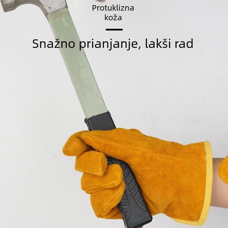 Rukavice za zavarivanje s pamukom, debele, otporne na habanje, toplotno izolirane, otporne na visoke temperature, zaštita od opeklina, dvostruko slojeva goveđe kože