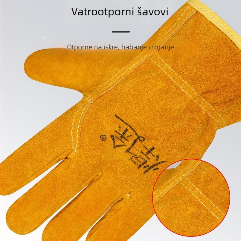 Rukavice za zavarivanje s pamukom, debele, otporne na habanje, toplotno izolirane, otporne na visoke temperature, zaštita od opeklina, dvostruko slojeva goveđe kože