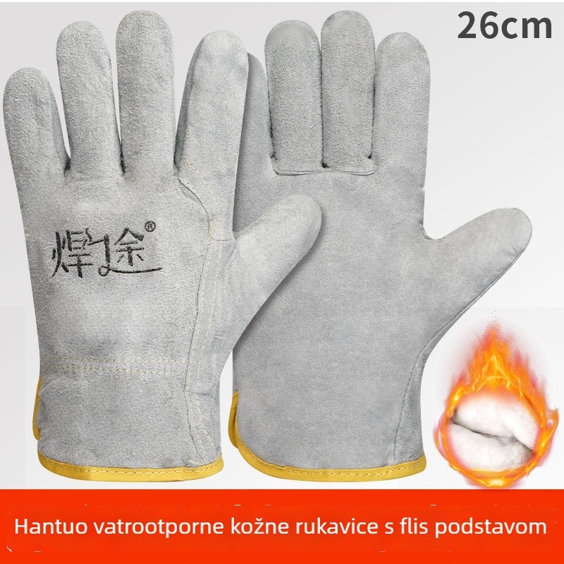 Rukavice za zavarivanje s pamukom, debele, otporne na habanje, toplotno izolirane, otporne na visoke temperature, zaštita od opeklina, dvostruko slojeva goveđe kože
