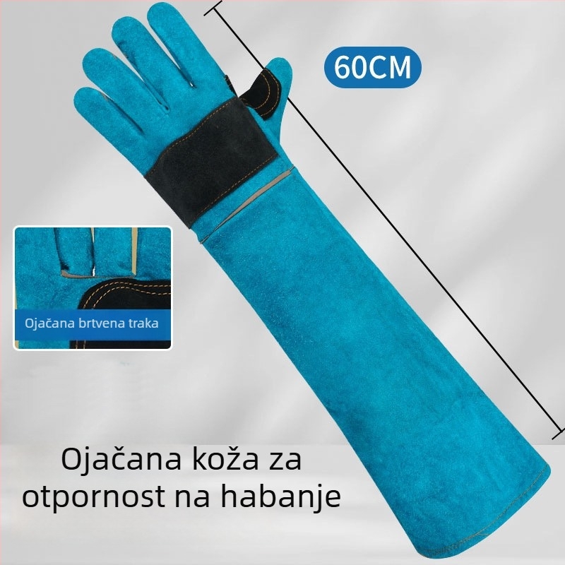 60 cm zaštitne rukavice od bikove kože, ojačane, za obuku pasa te zaštitu od ugriza kućnih ljubimaca i ogrebotina mačaka