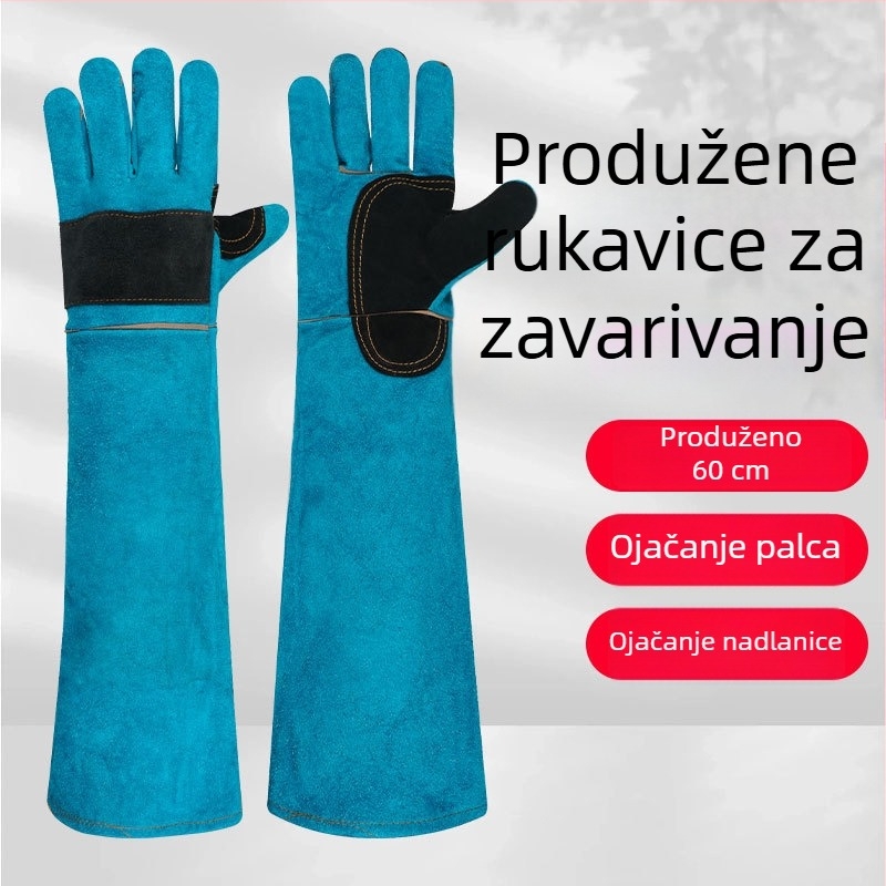 60 cm zaštitne rukavice od bikove kože, ojačane, za obuku pasa te zaštitu od ugriza kućnih ljubimaca i ogrebotina mačaka