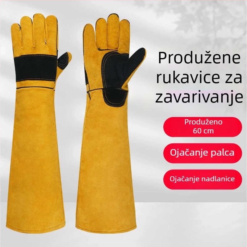 60 cm zaštitne rukavice od bikove kože, ojačane, za obuku pasa te zaštitu od ugriza kućnih ljubimaca i ogrebotina mačaka