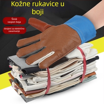 Debljane kratke kožne rukavice za zavarivanje — otporne na habanje i ulje, zaštita na radu; prikladne za rukovanje strojevima i električno zavarivanje.
